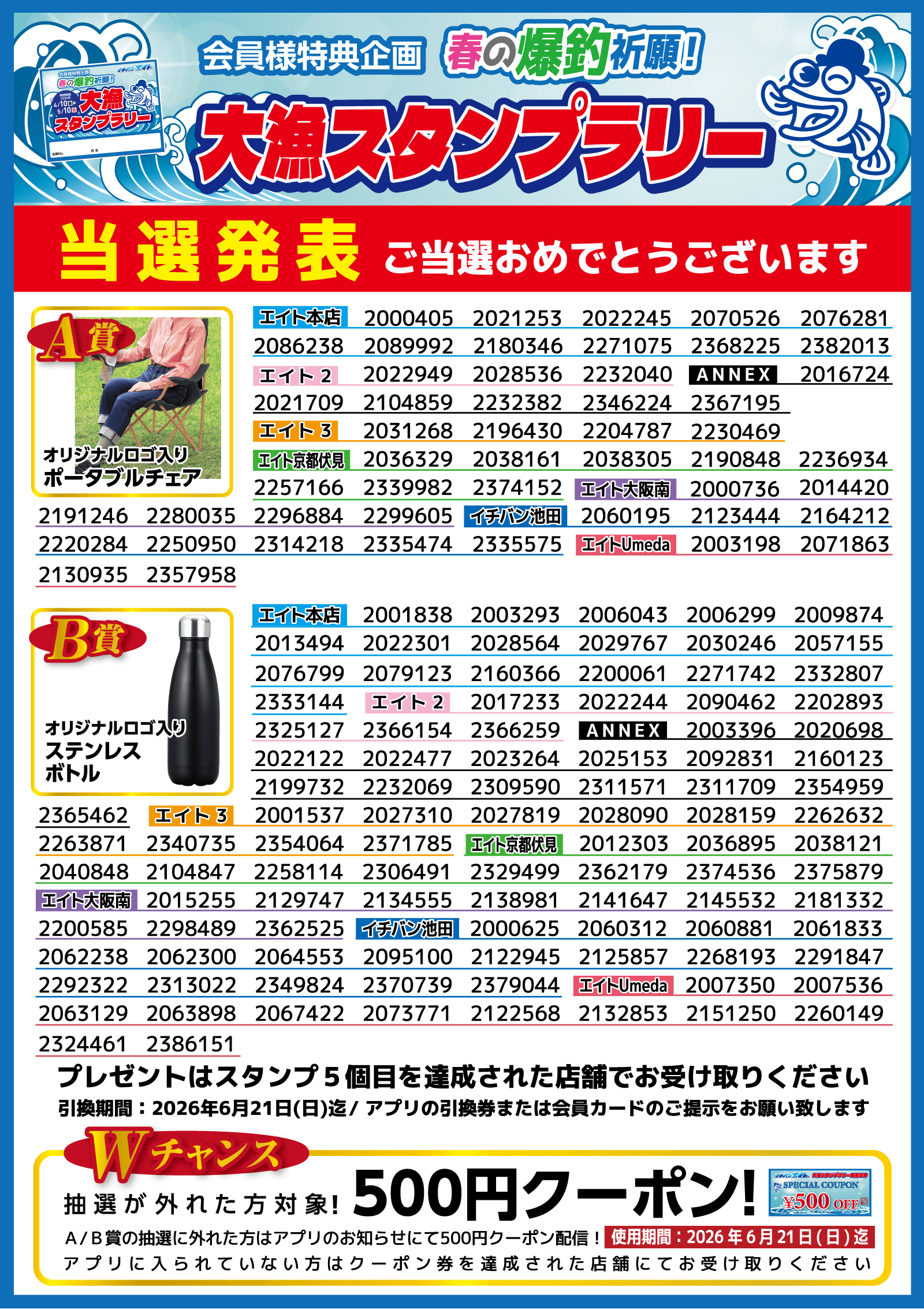 2026 会員様特典企画 春の爆釣祈願！大漁スタンプラリー当選発表