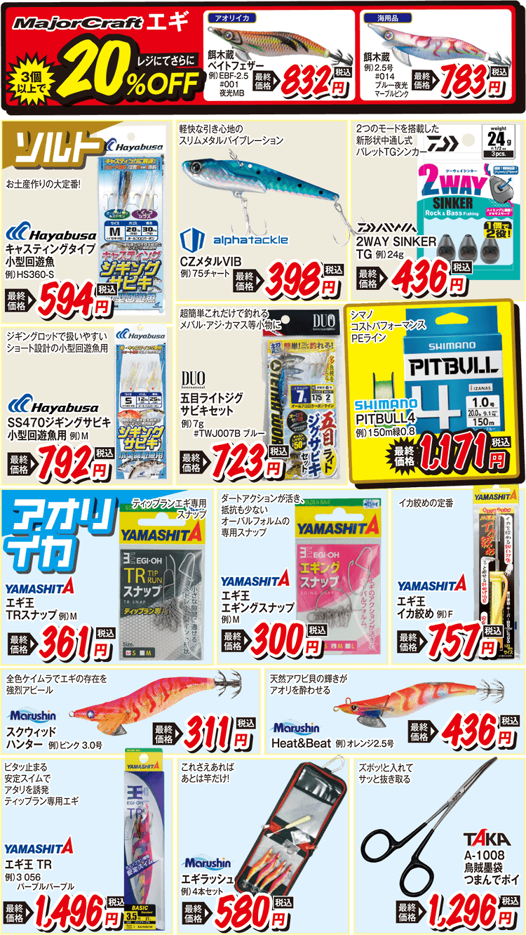 ソルト/アオリイカ お買い得品 | 2025 秋の釣りフェア