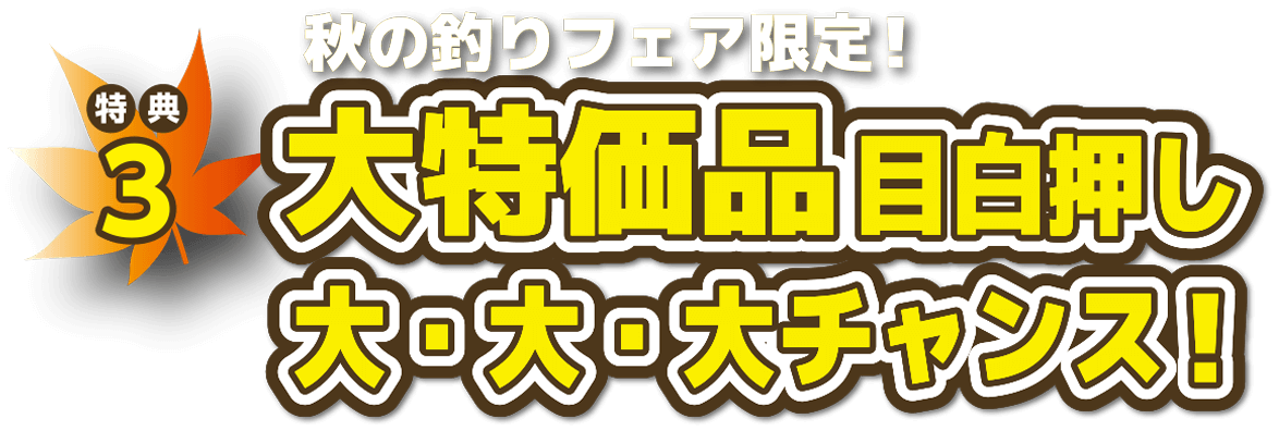 特典3 大特価品目白押し大・大・大・チャンス！