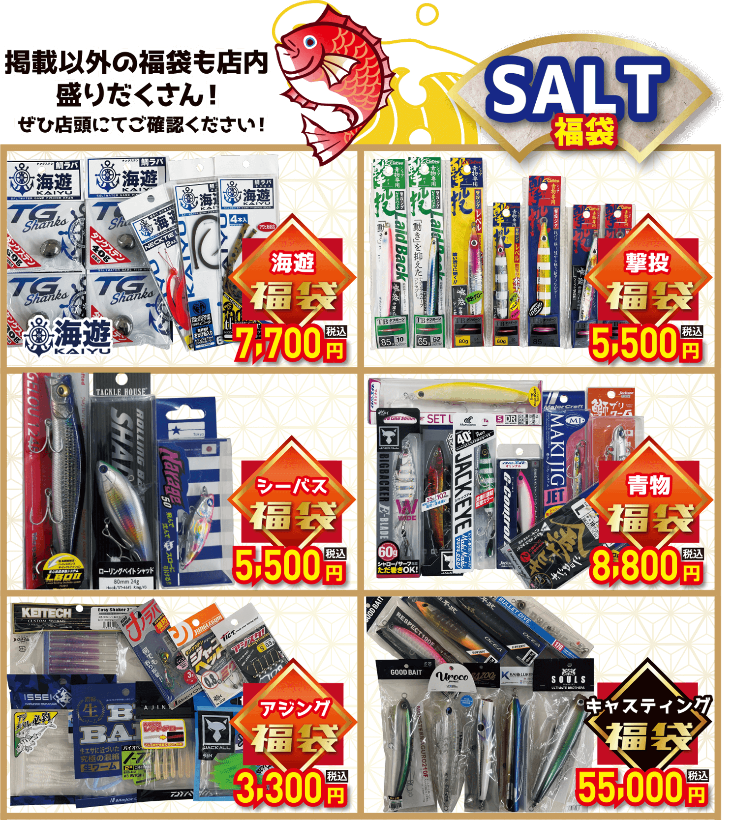 ソルト SALT福袋（海遊、撃投、シーバス、青物、アジング、キャスティング）