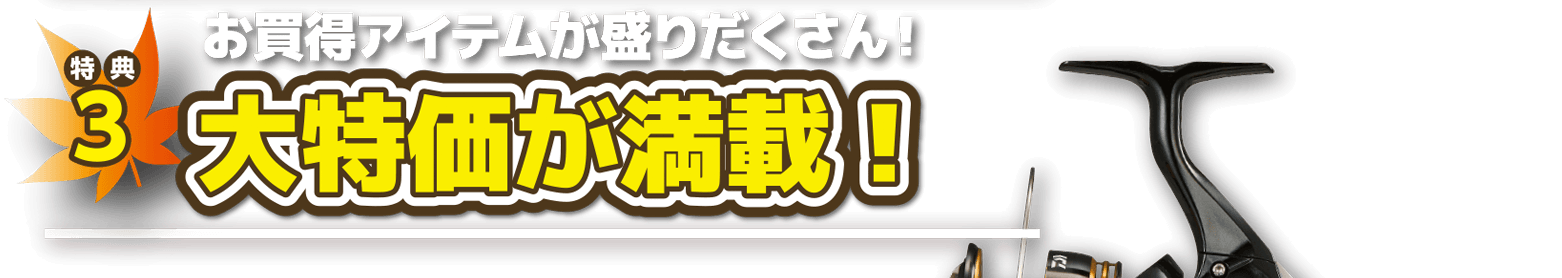 特典3 お買得アイテムが盛りだくさん！大特価が満載！